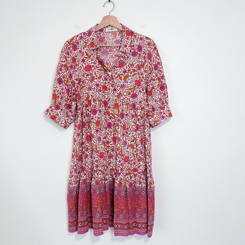 Natural Life Becca Dress Small Pink Floral Pockets NWOT Boho Tiered Cottage - Picture 3 of 11